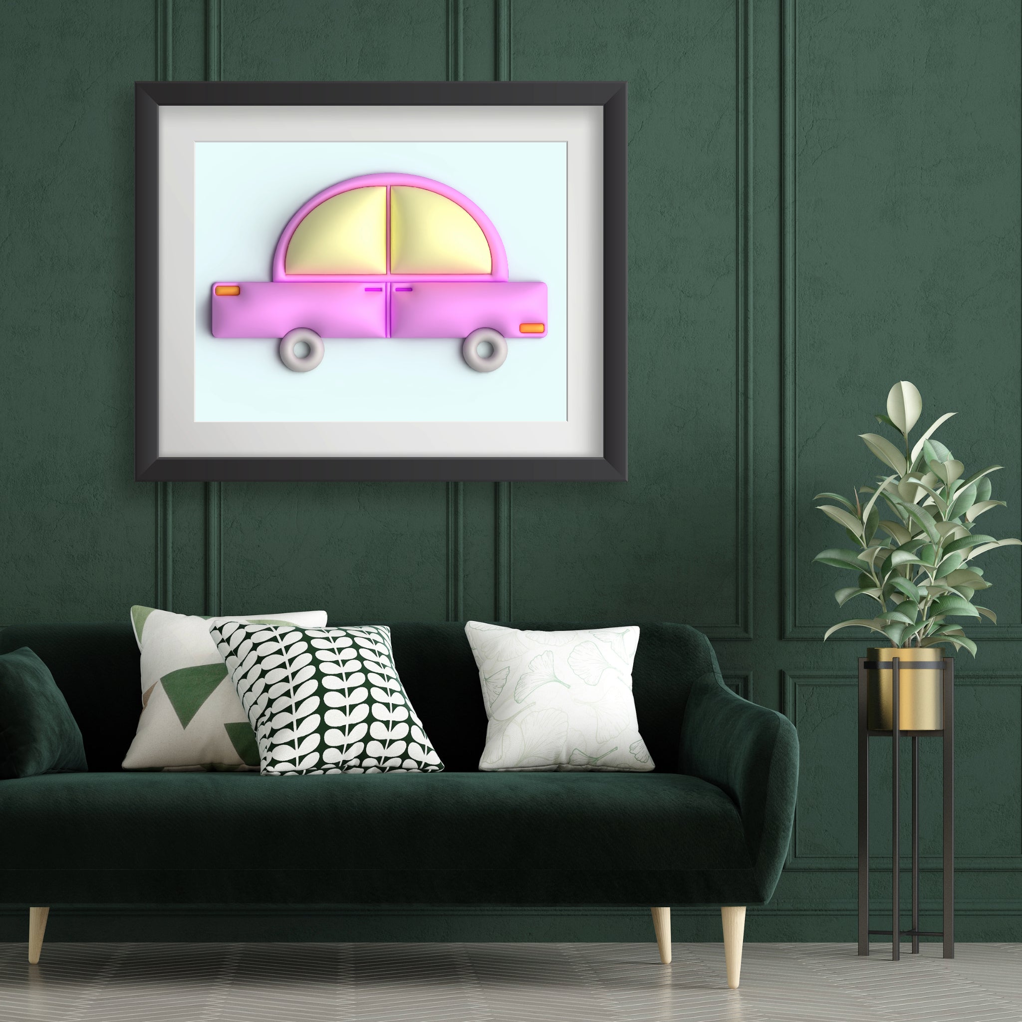 Pink car in blue Poster