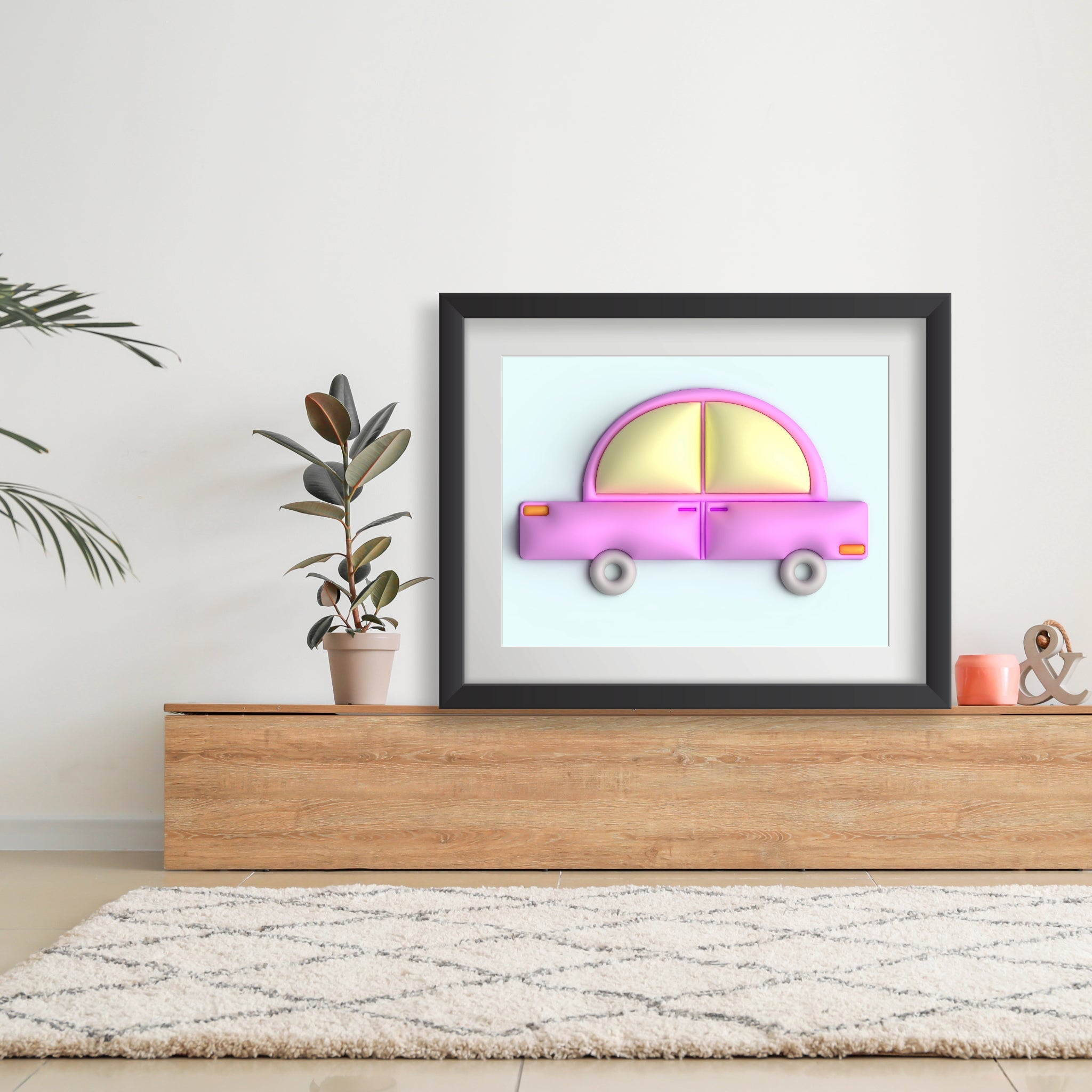 Pink car in blue Poster