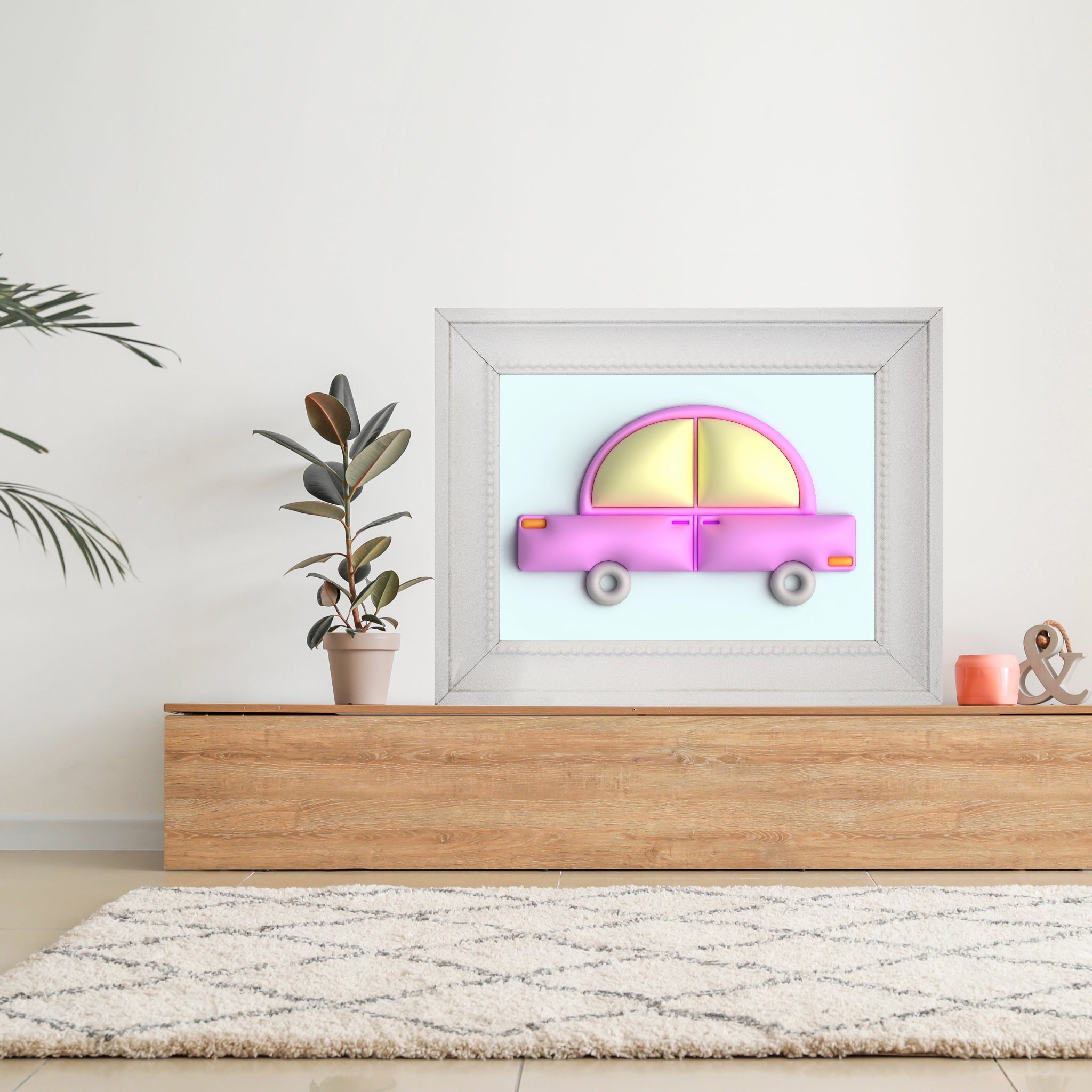 Pink car in blue Poster