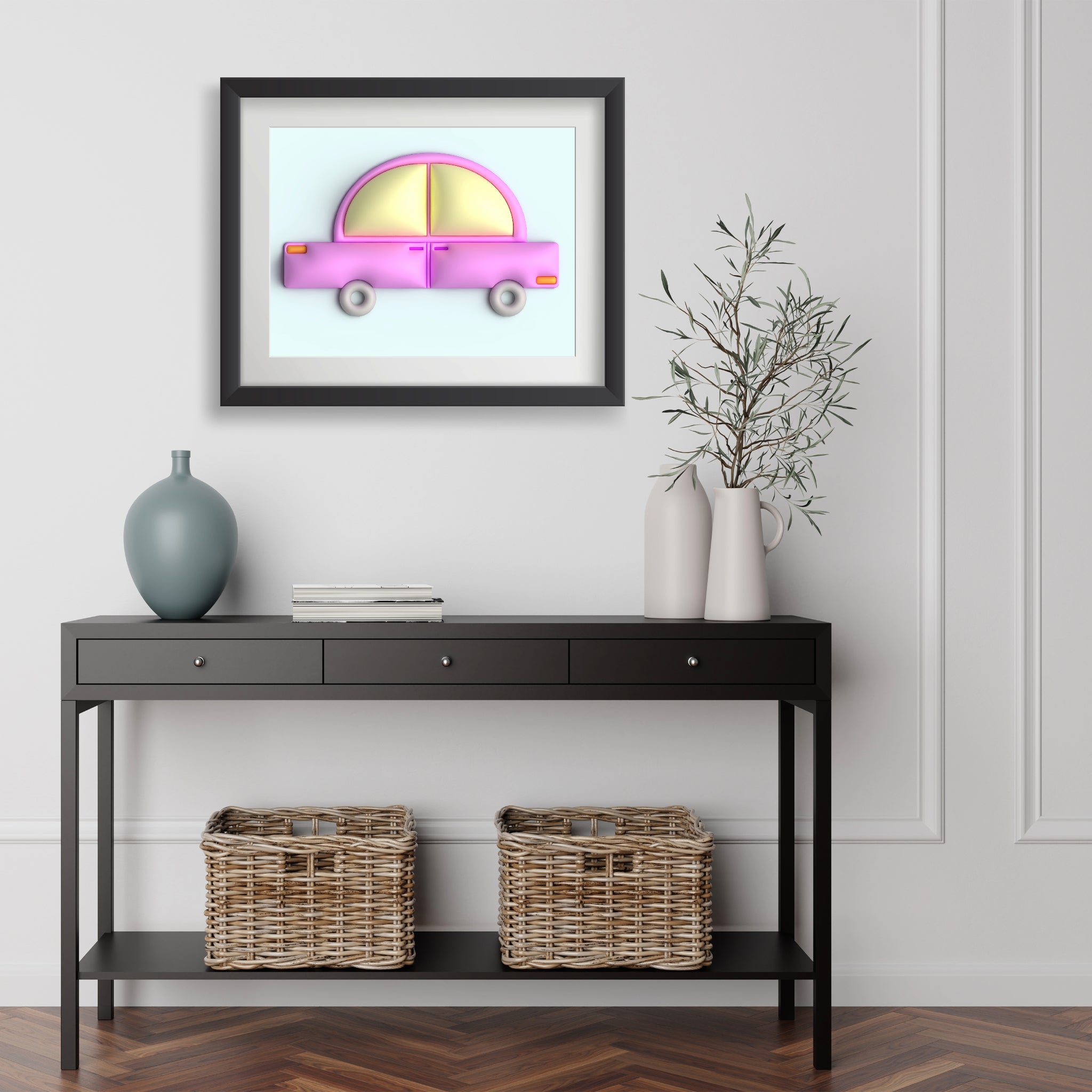 Pink car in blue Poster