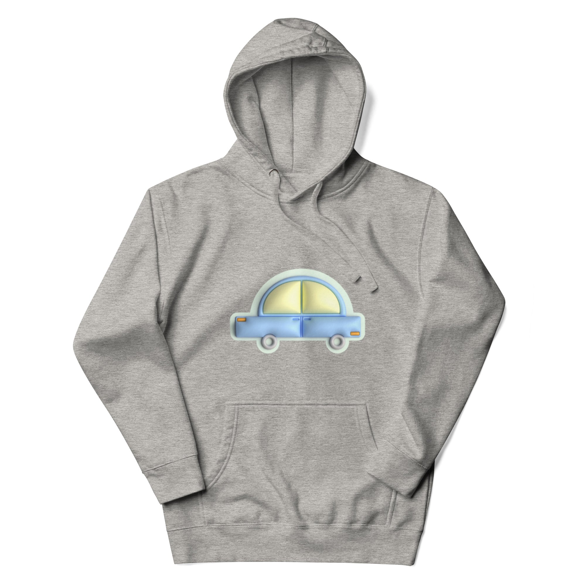 Blue car in green Unisex premium hoodie