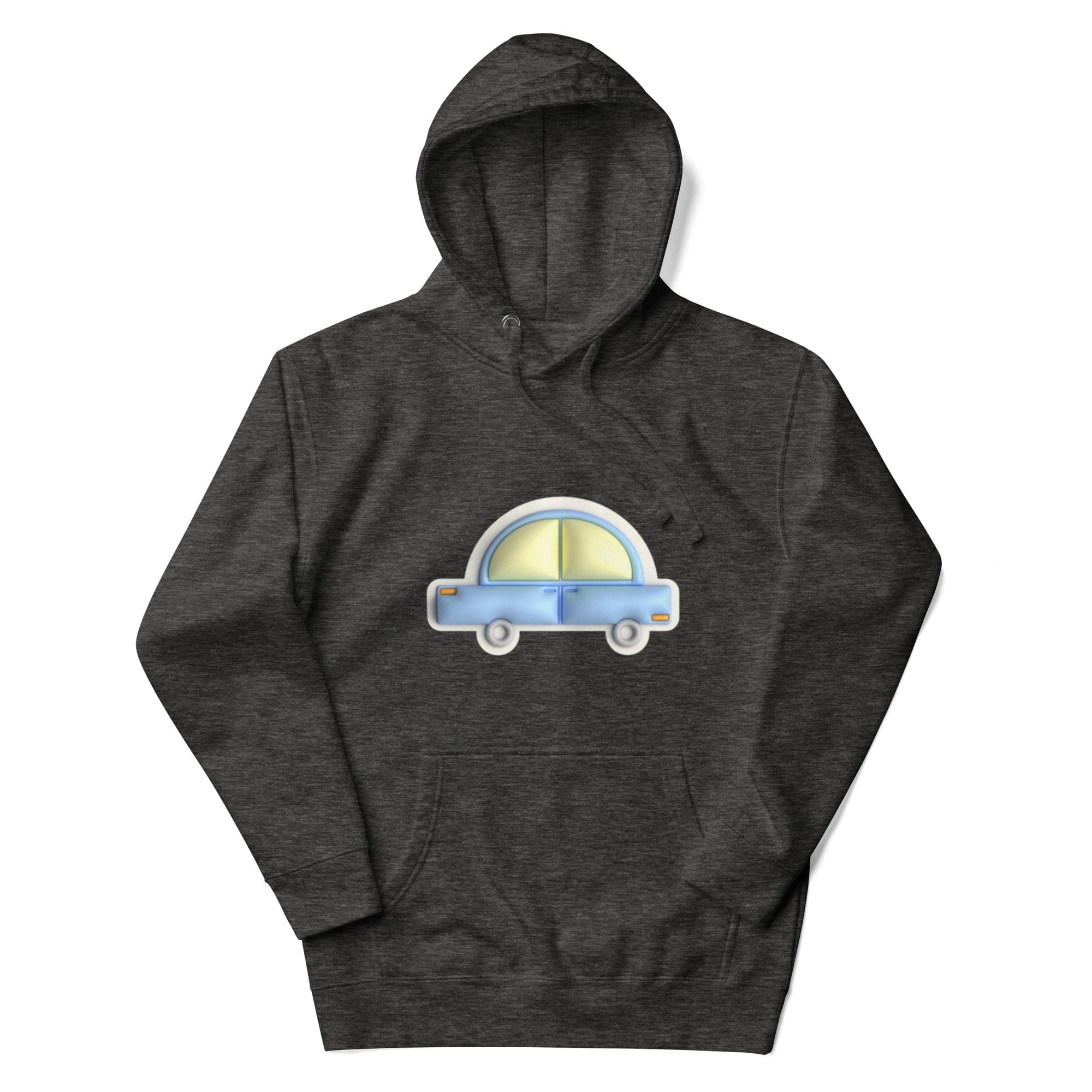 Blue car in yellow Unisex premium hoodie