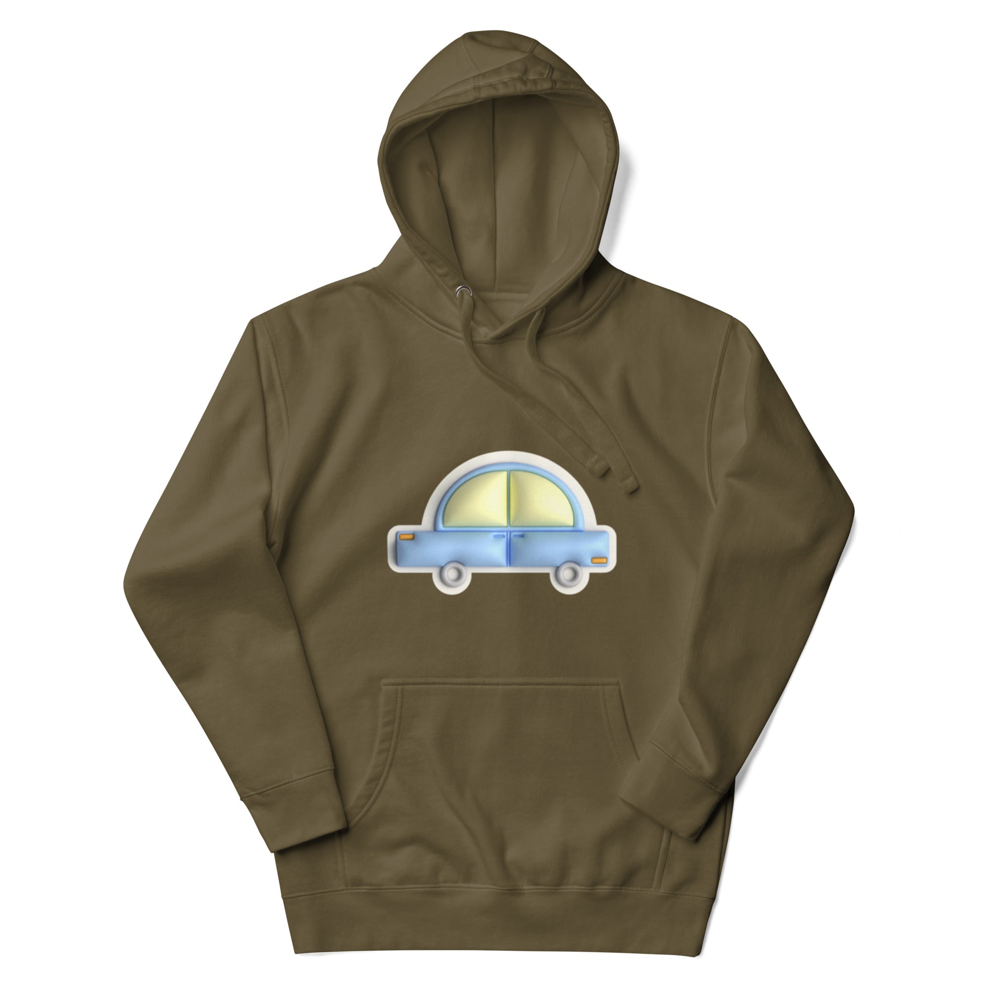 Blue car in yellow Unisex premium hoodie