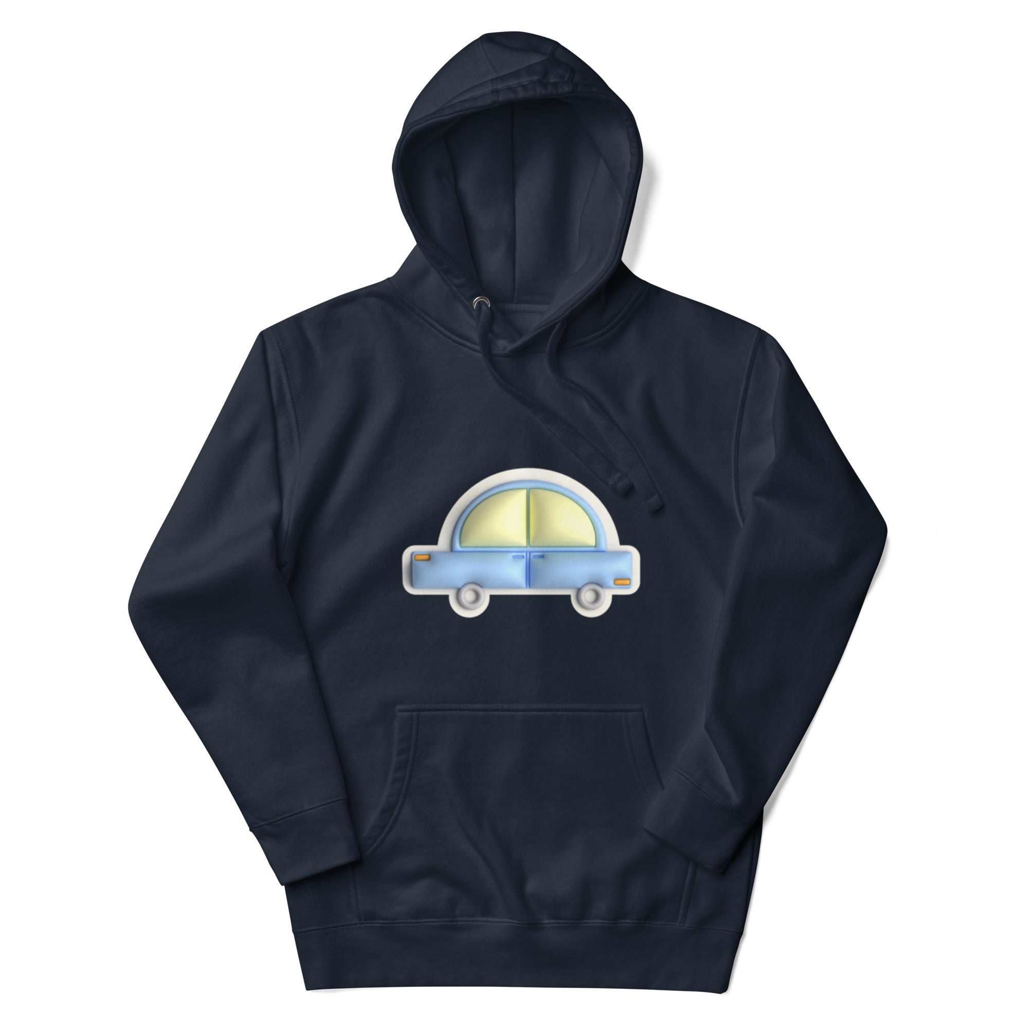 Blue car in yellow Unisex premium hoodie