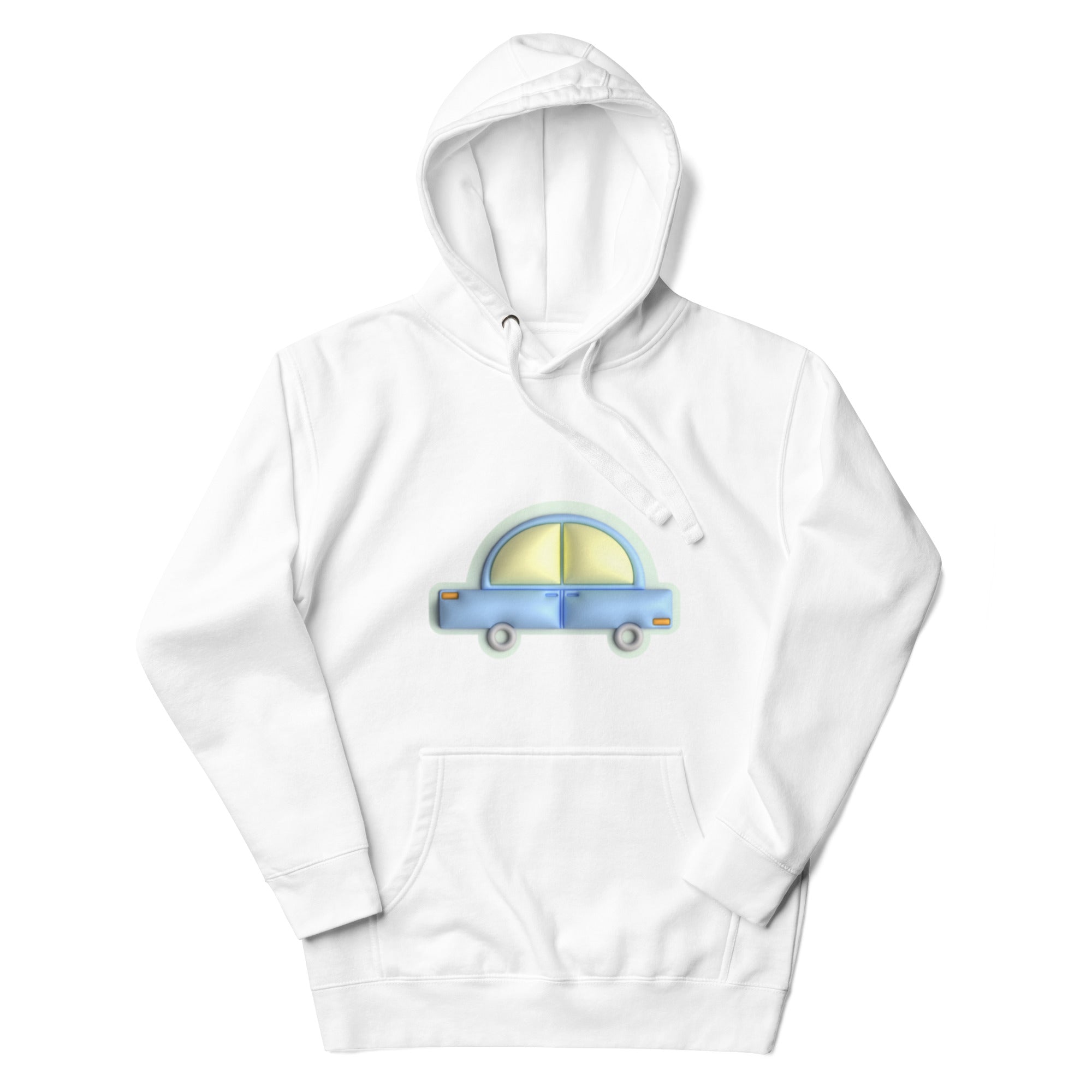 Blue car in green Unisex premium hoodie