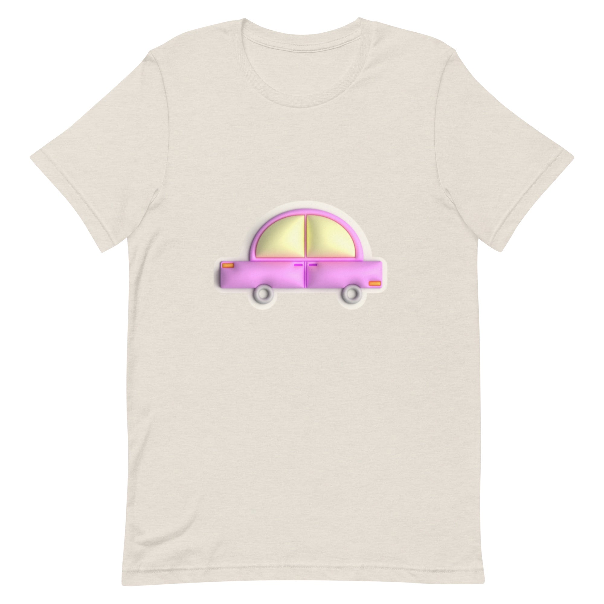 Pink car in yellow Unisex t-shirt