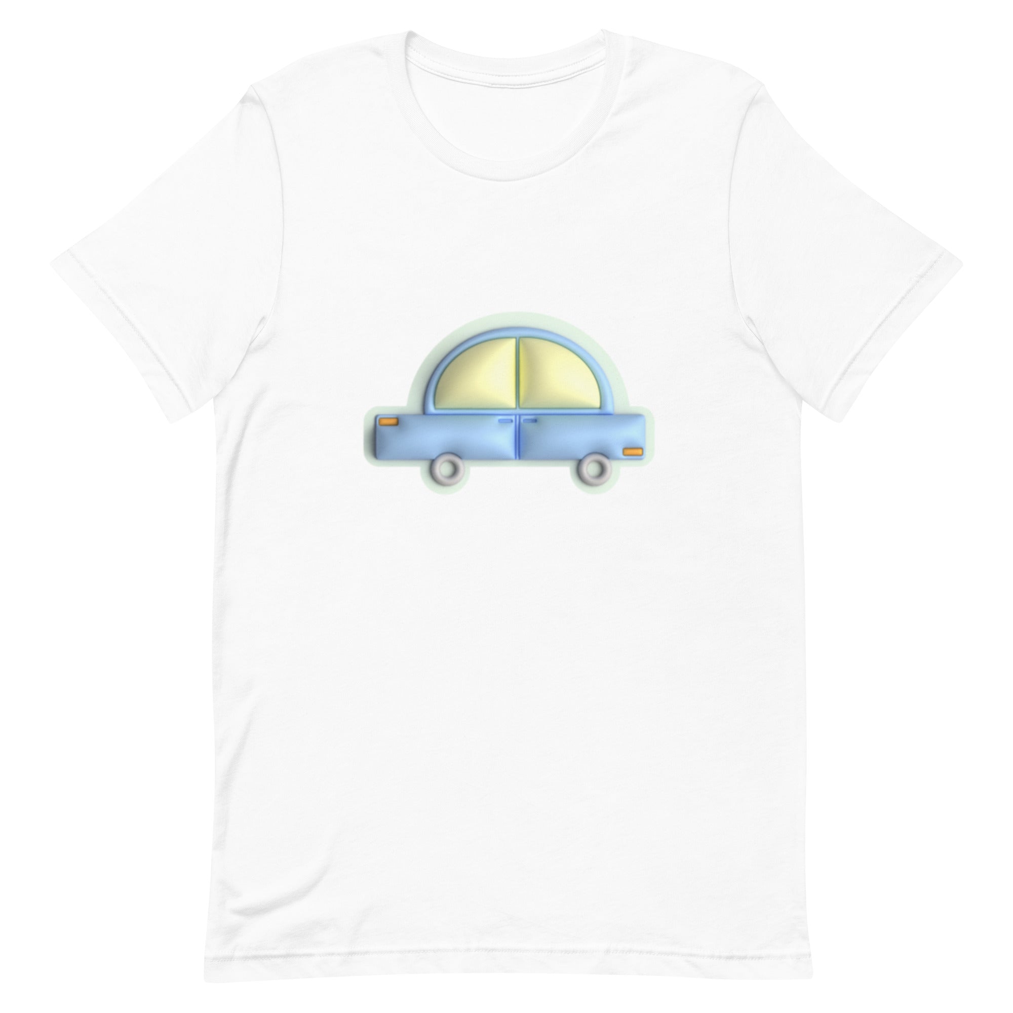 Blue car in green Unisex t-shirt