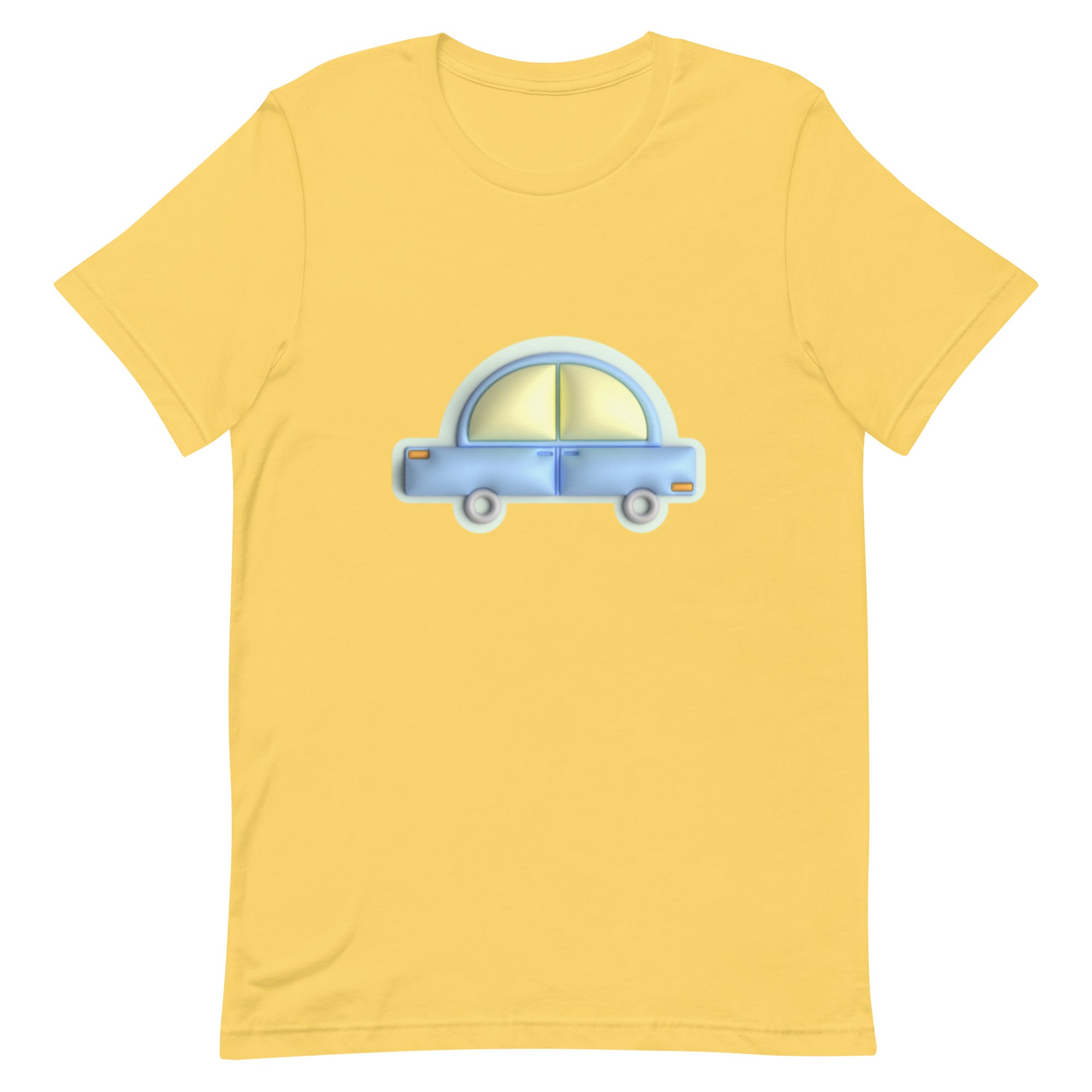 Blue car in green Unisex t-shirt