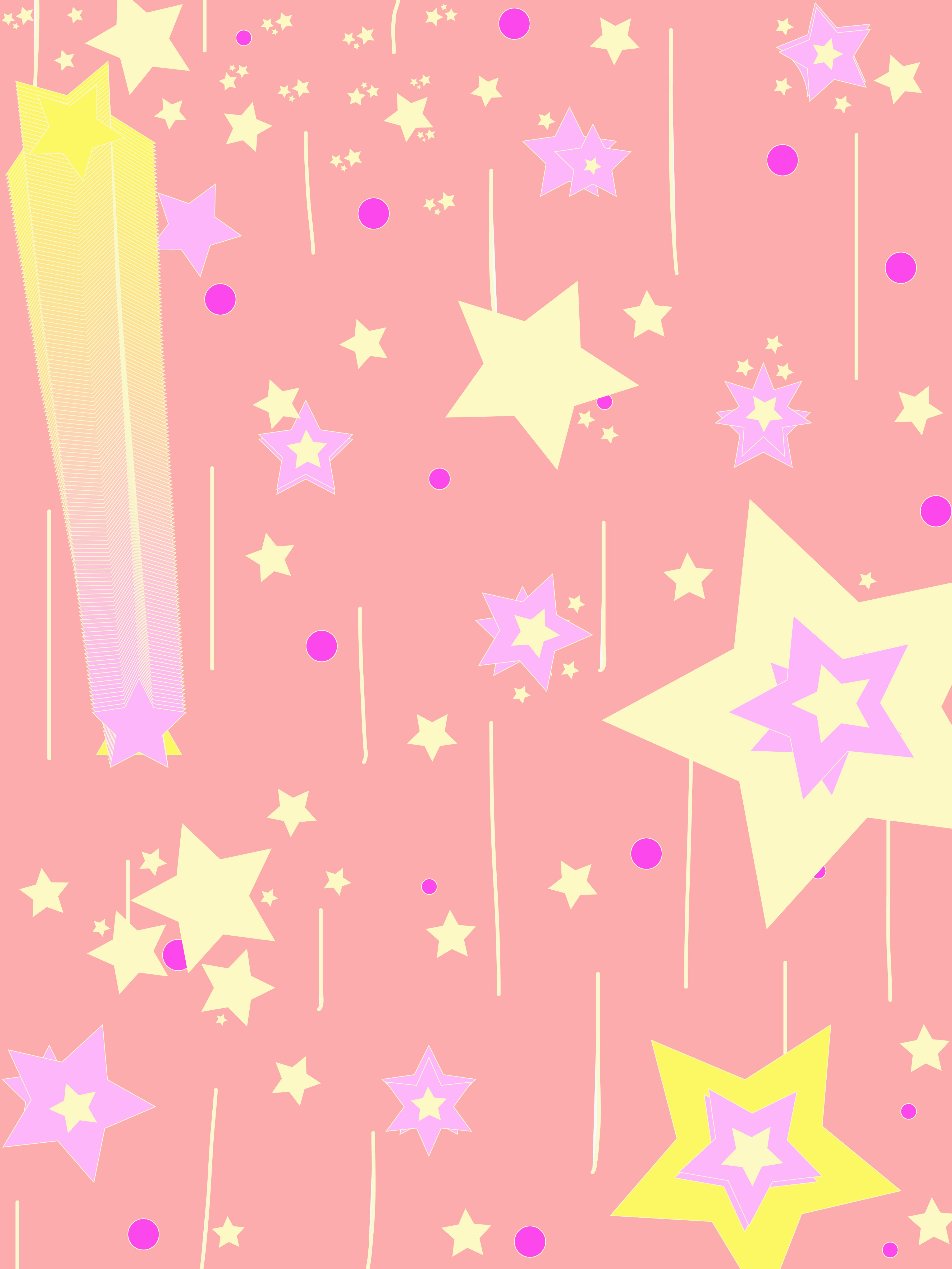 Stars of different sizes colored yellow and pink with a pink background and yellow lines