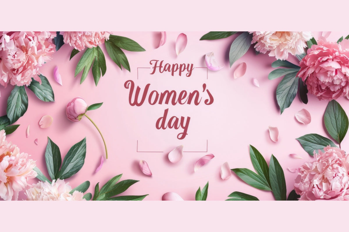 women's day text centered, surrounded by pink flowers for Fabbys art