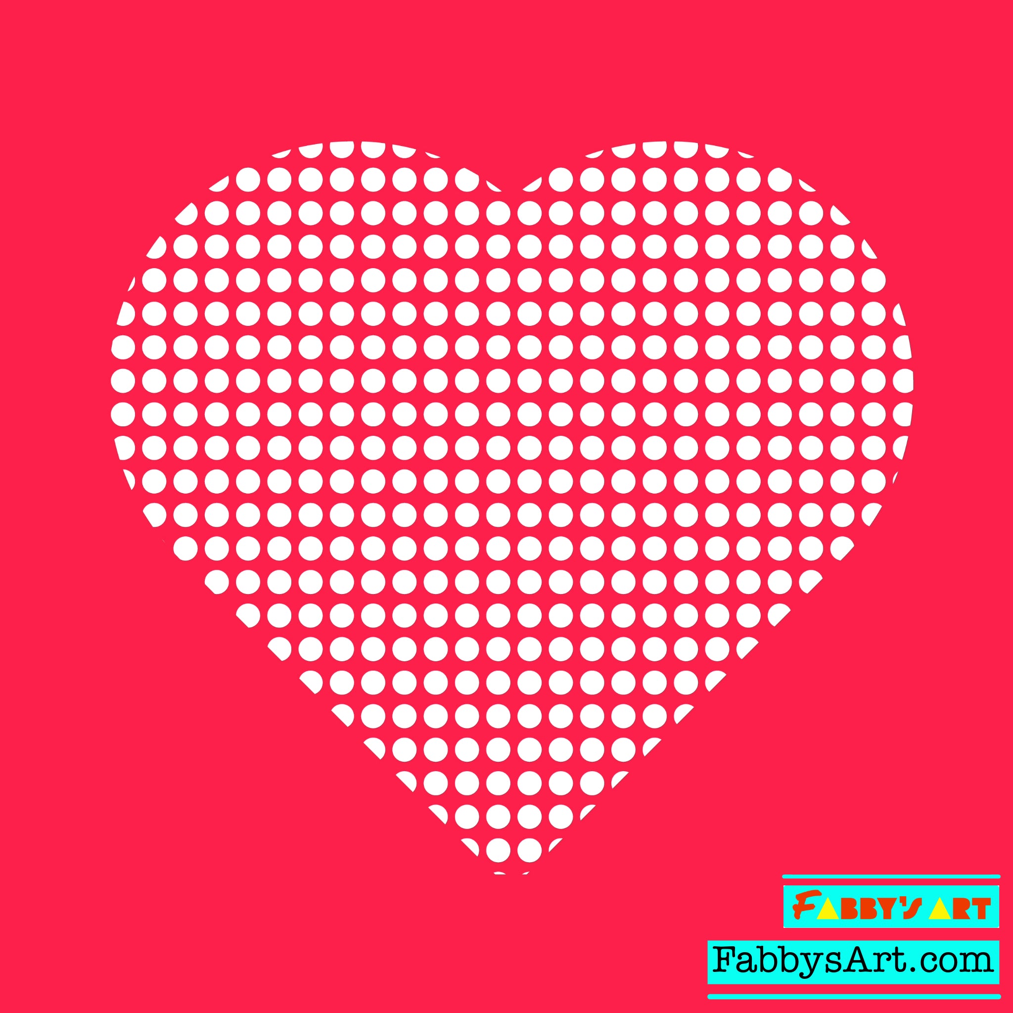 Big red heart of patterned small white dots in a pink background