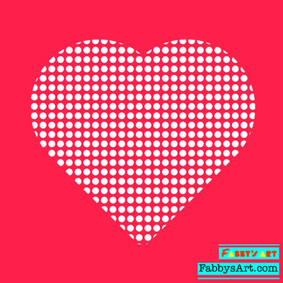 Big red heart of patterned small white dots in a pink background