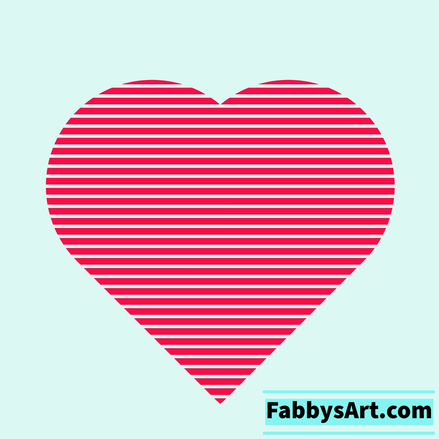 Big red heart of patterned thin stripes lines in an aqua background