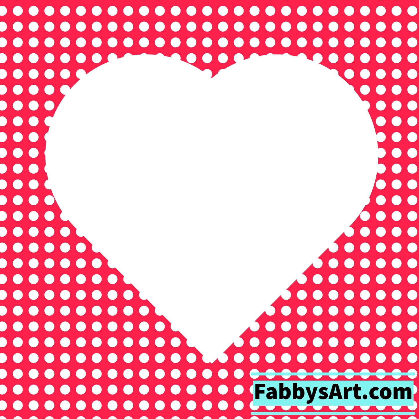 Big white heart of patterned small white dots in a pink background