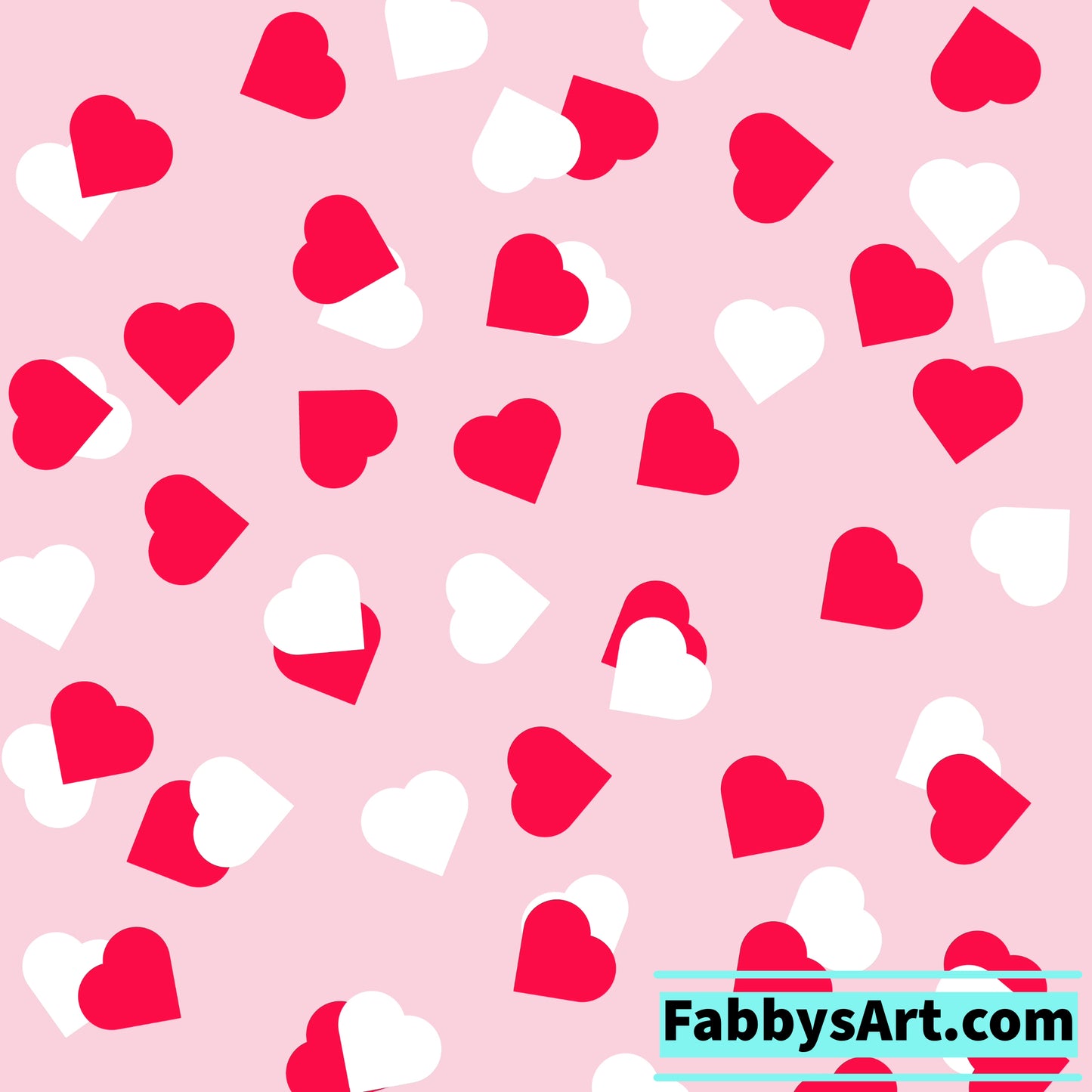 Patterned white and red hearts scattered in a pink background