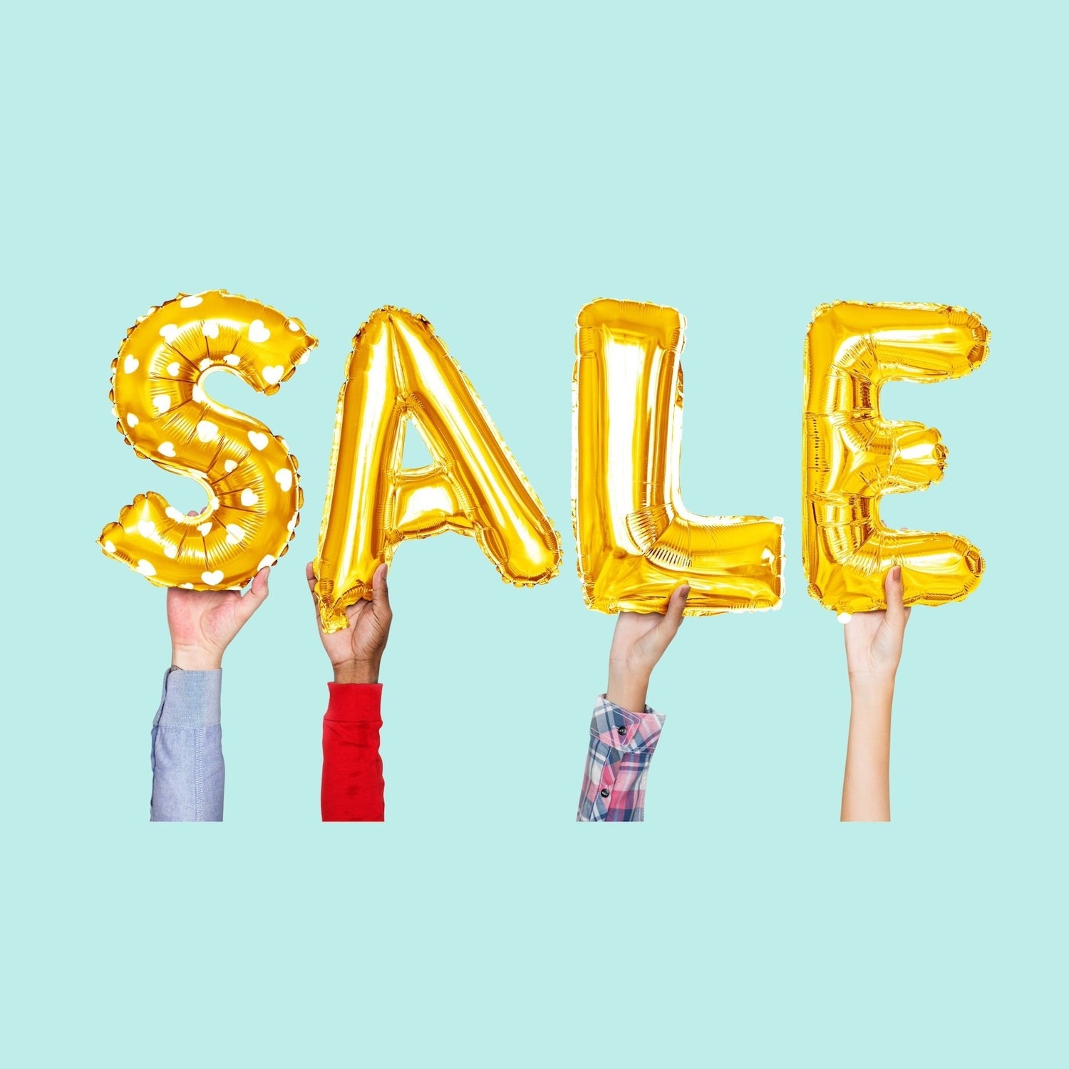 Text of yellow ballon letters “Sale”