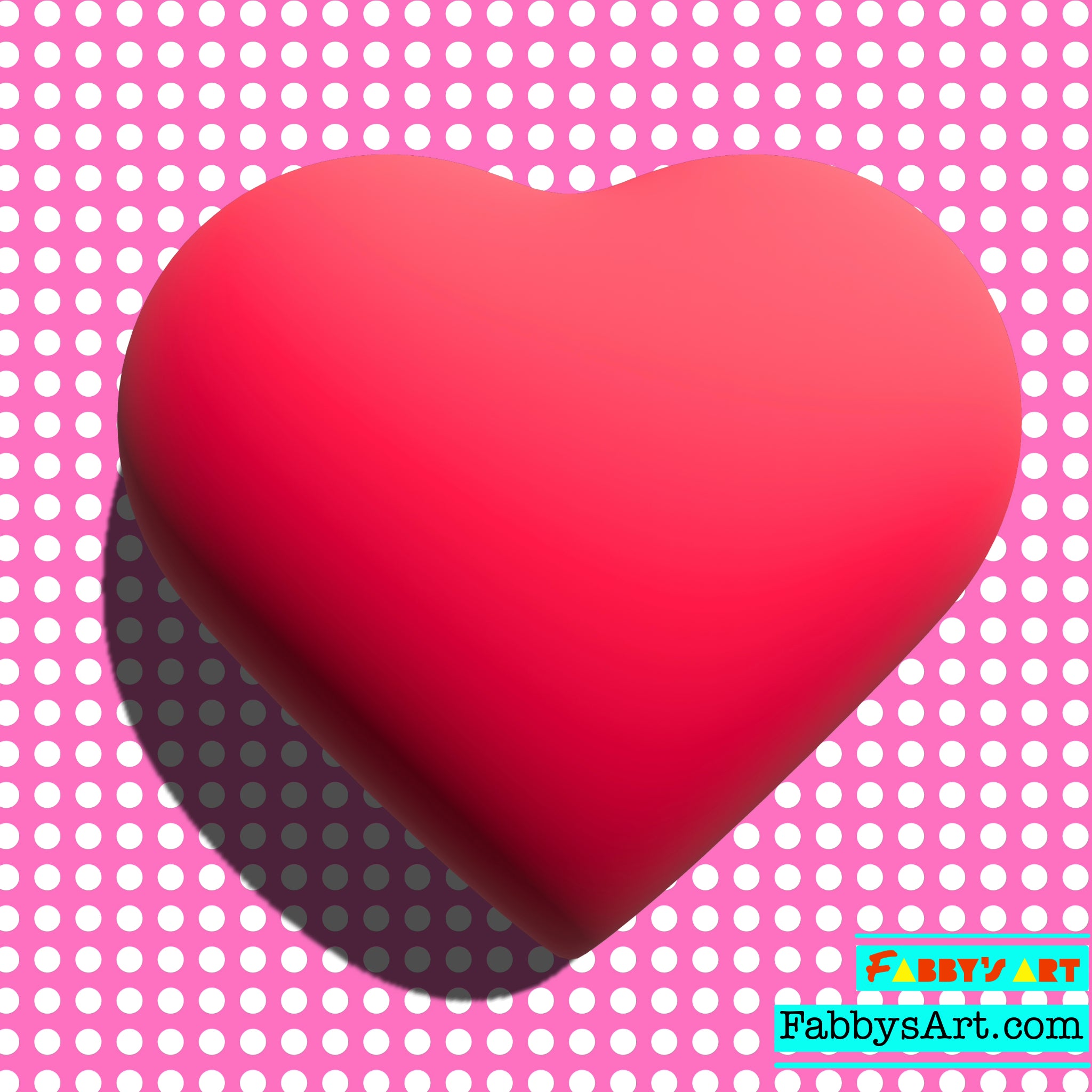 Big red heart in 3D in a patterned background of small white dots