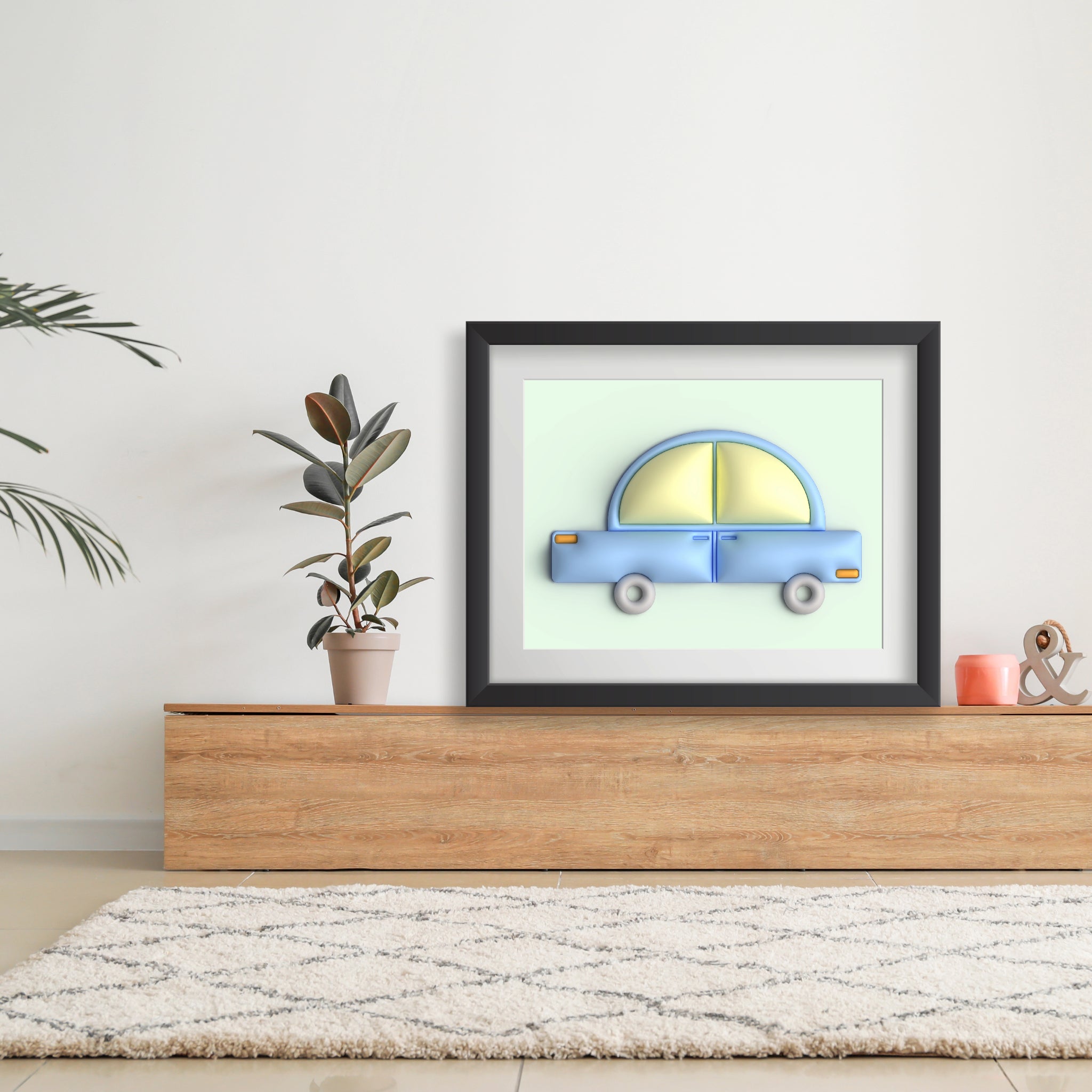 Blue car in green Poster