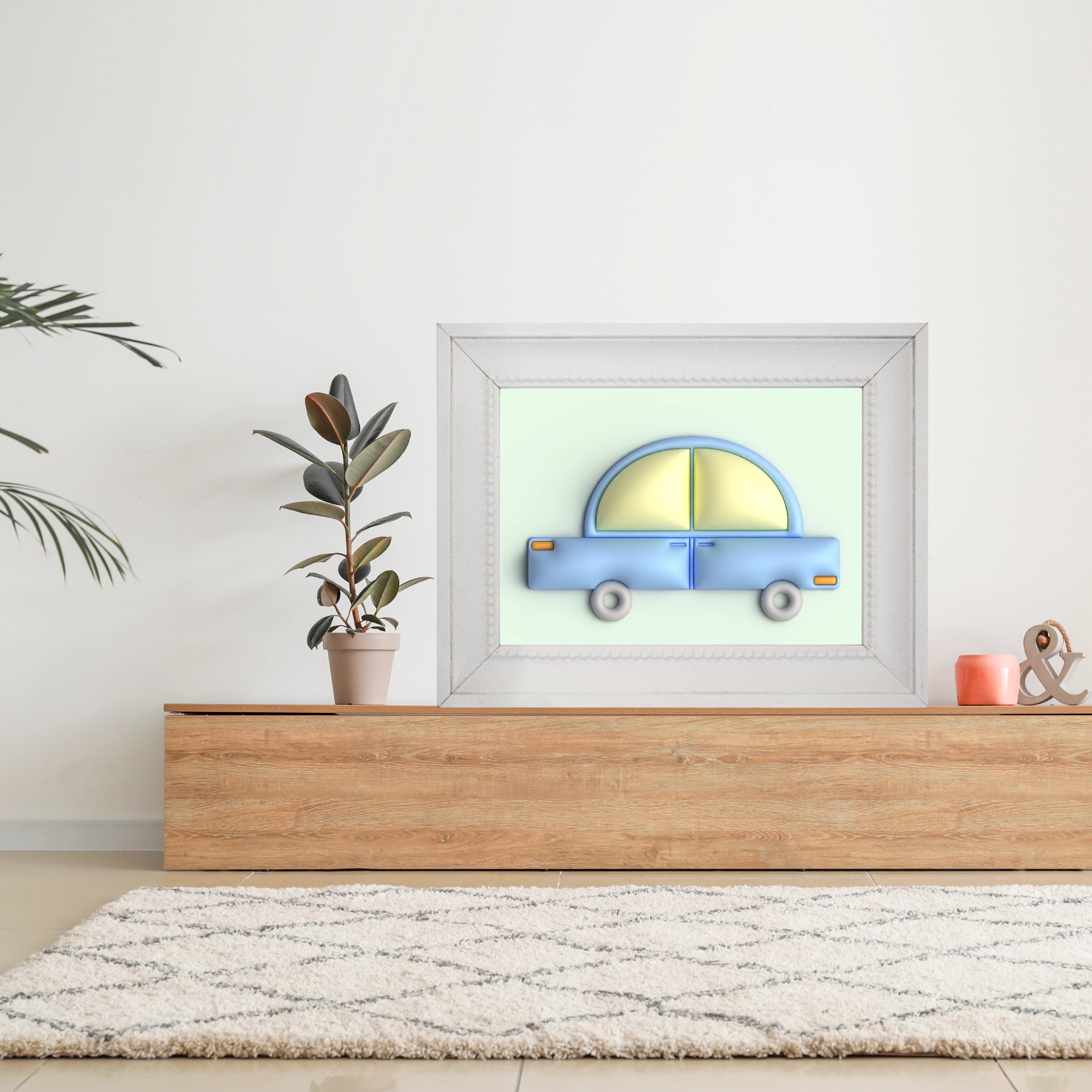 Blue car in green Poster