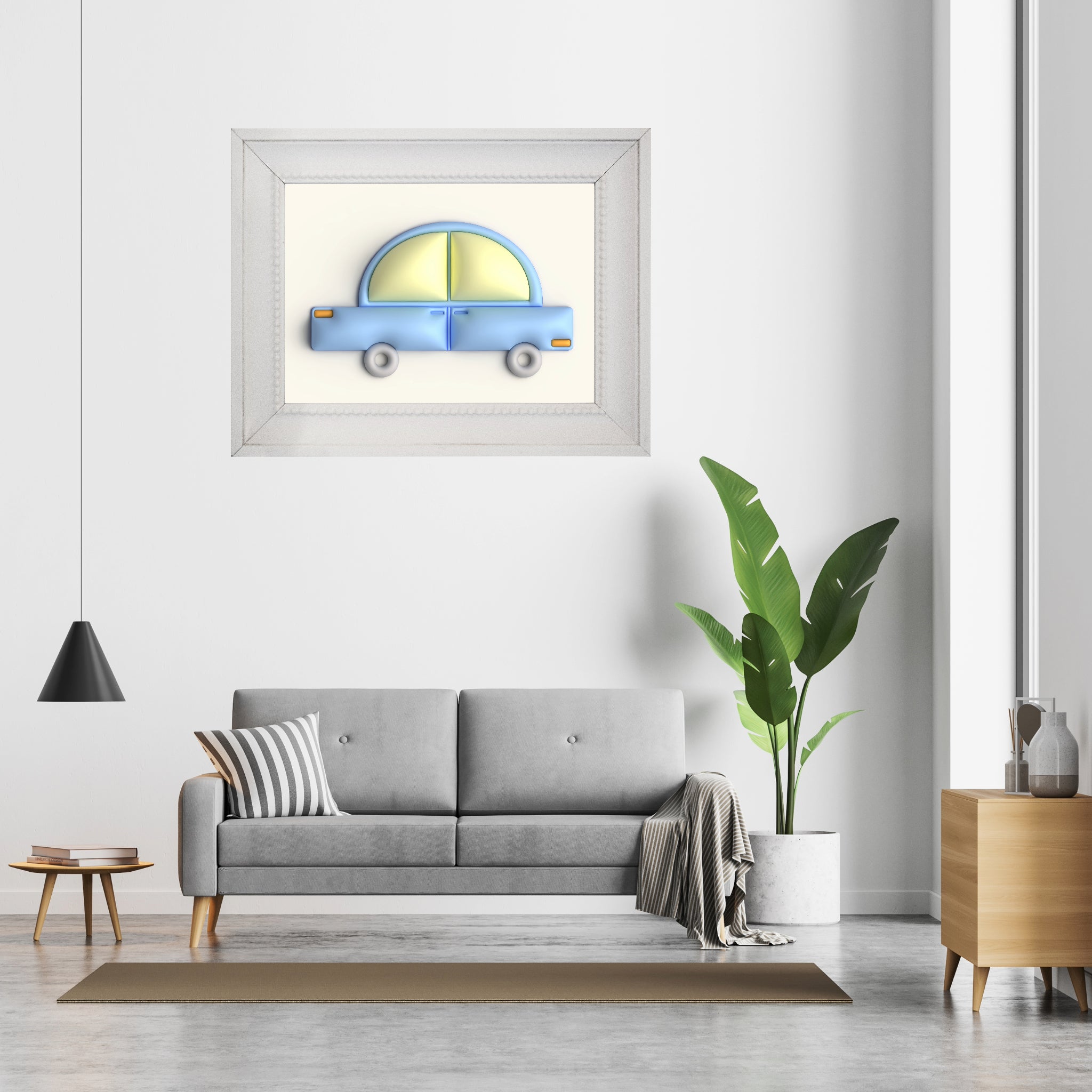 Blue car in yellow Poster