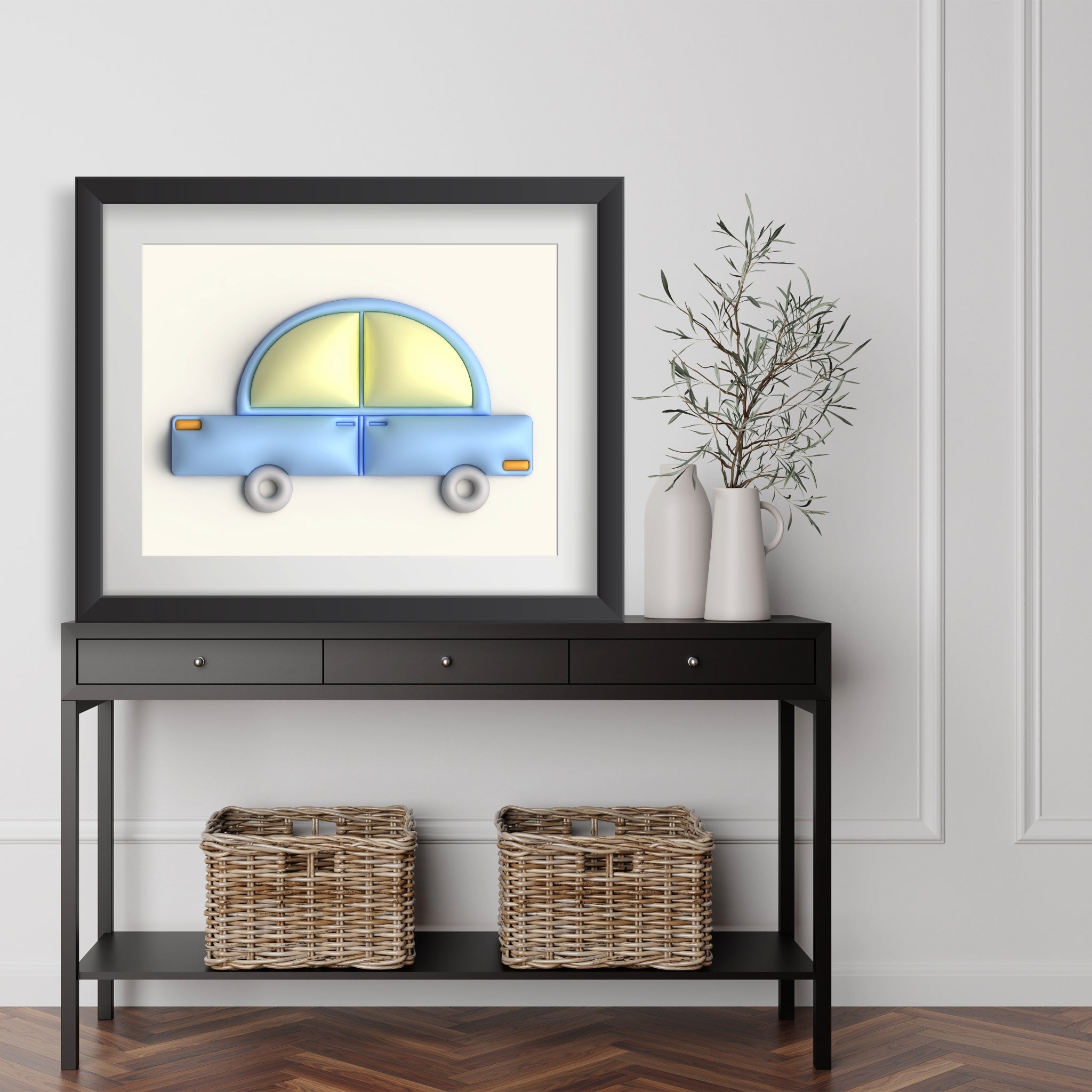 Blue car in yellow Poster