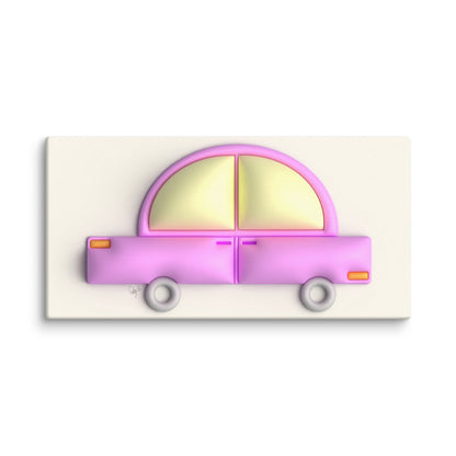 Pink car in yellow canvas print