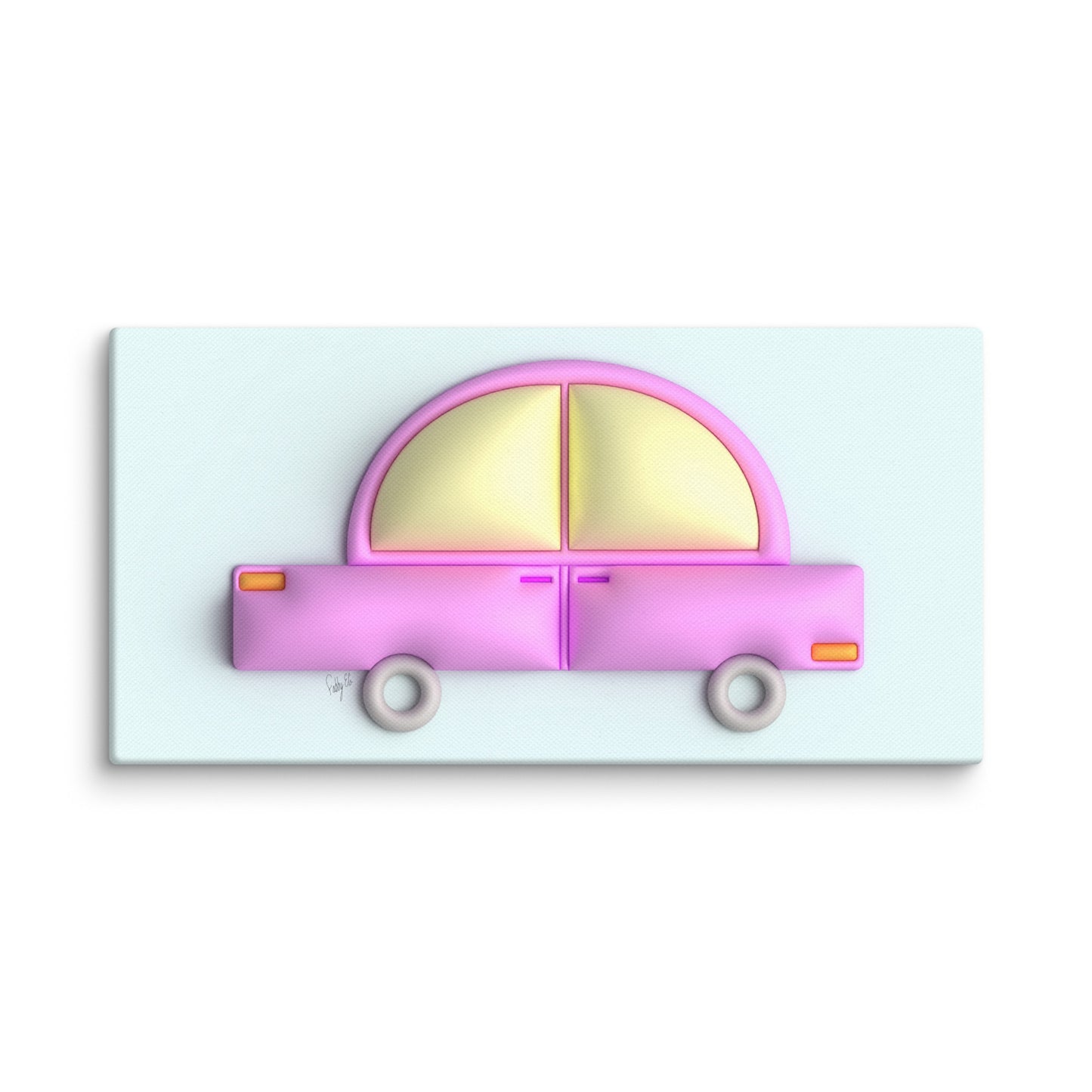 Pink car in blue canvas print