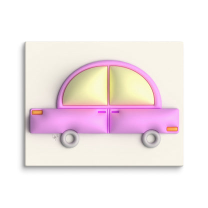 Pink car in yellow canvas print