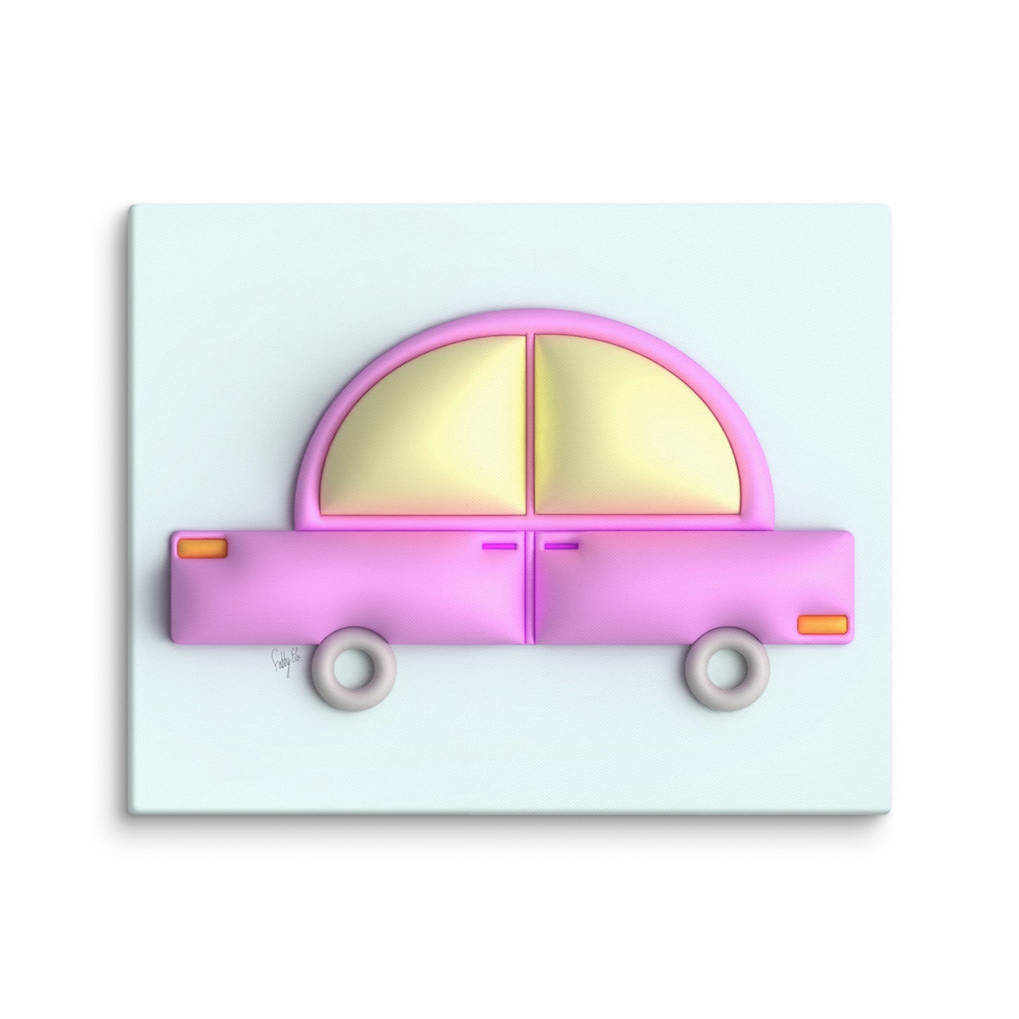 Pink car in blue canvas print