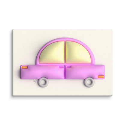 Pink car in yellow canvas print