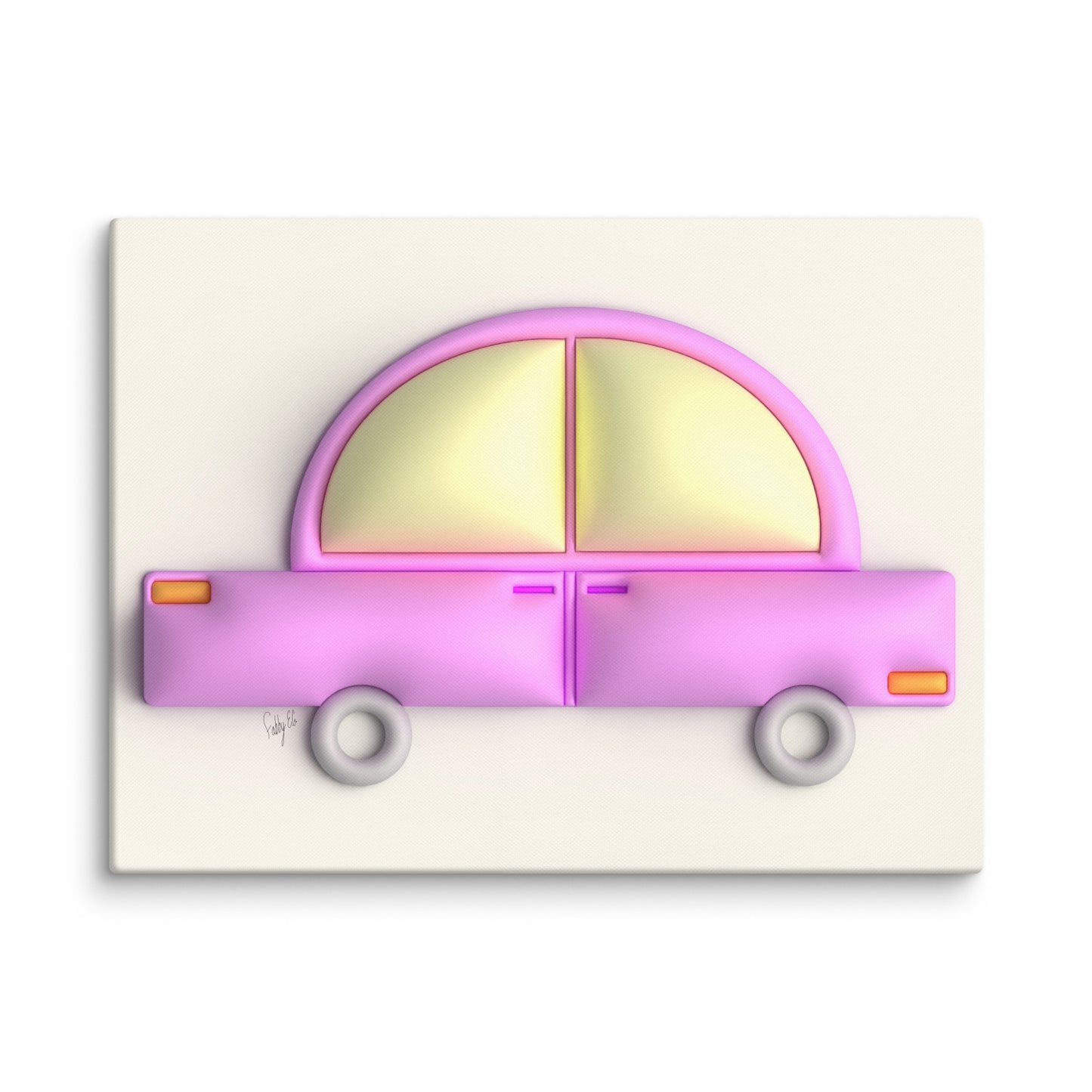 Pink car in yellow canvas print