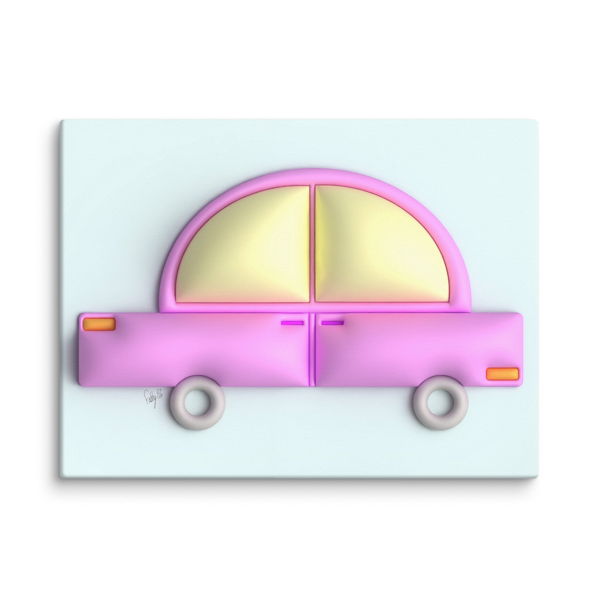 Pink car in blue canvas print