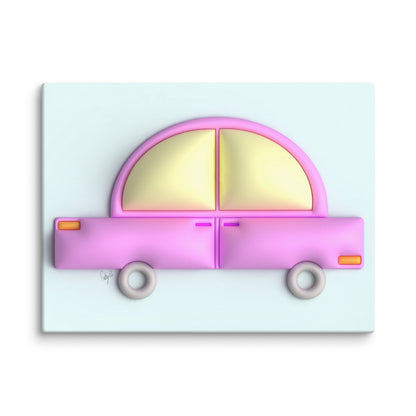 Pink car in blue canvas print