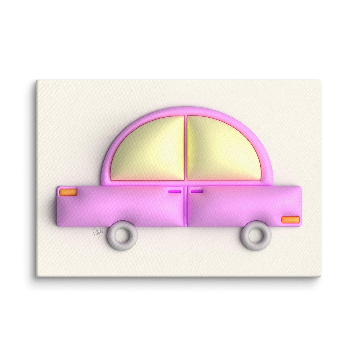 Pink car in yellow canvas print