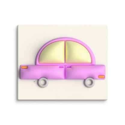 Pink car in yellow canvas print