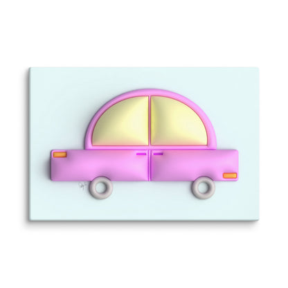 Pink car in blue canvas print