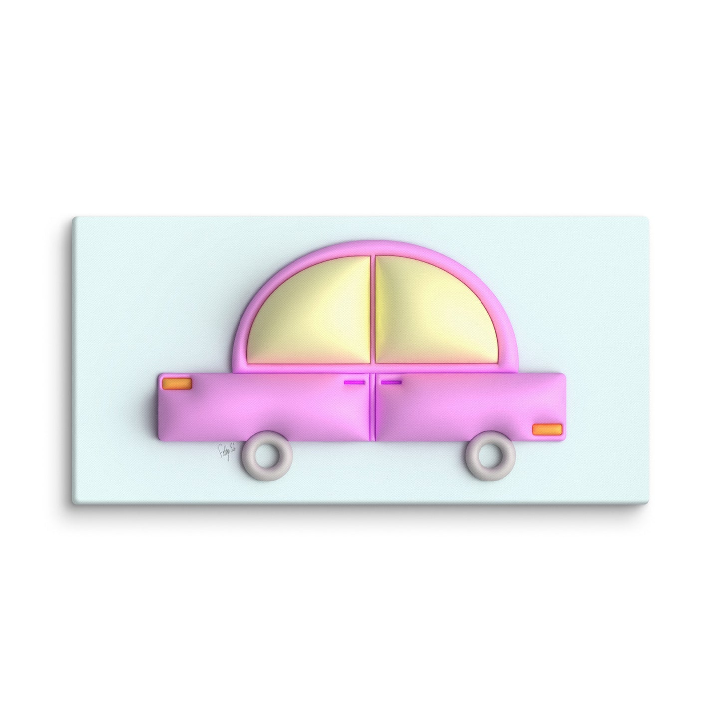 Pink car in blue canvas print