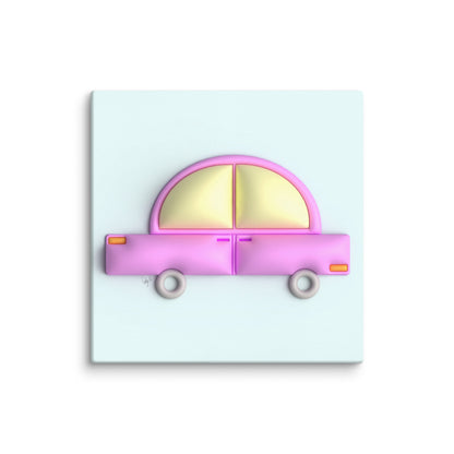 Pink car in blue canvas print