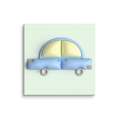 Blue car in green canvas print