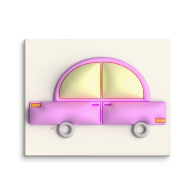 Pink car in yellow canvas print