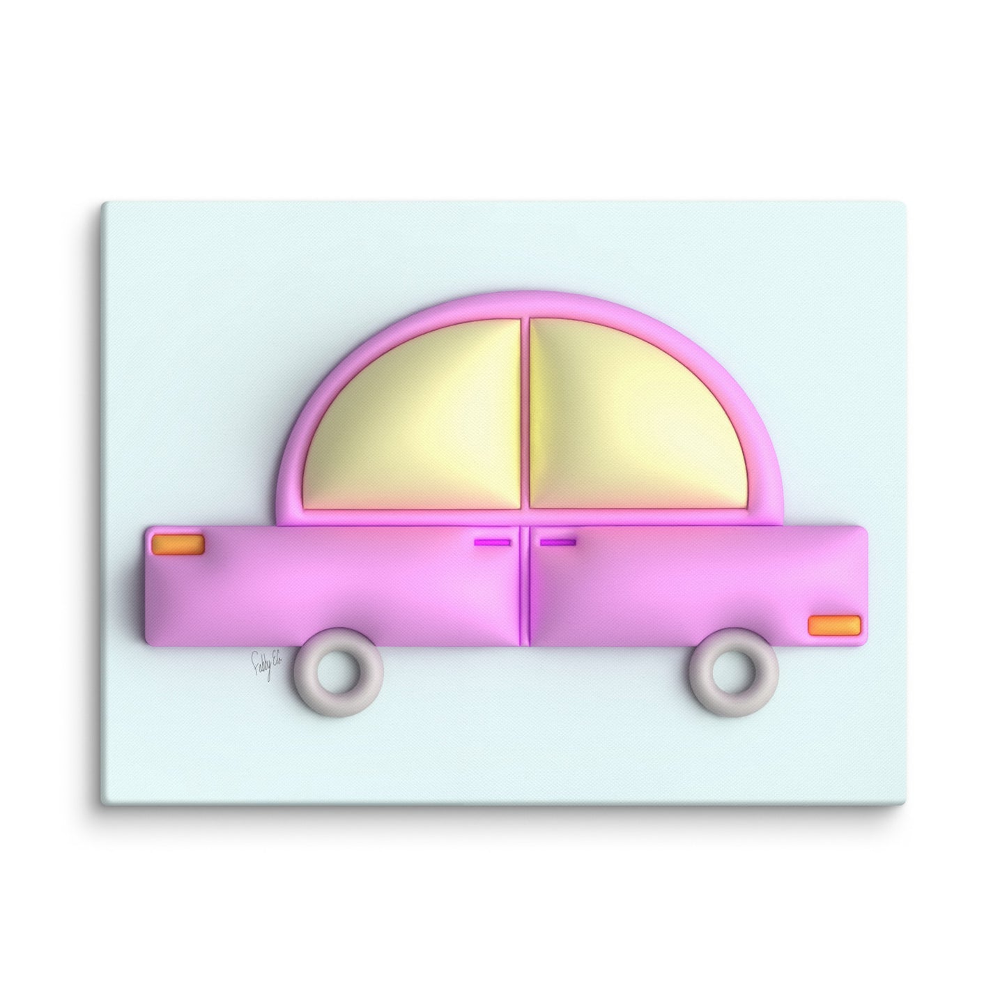 Pink car in blue canvas print