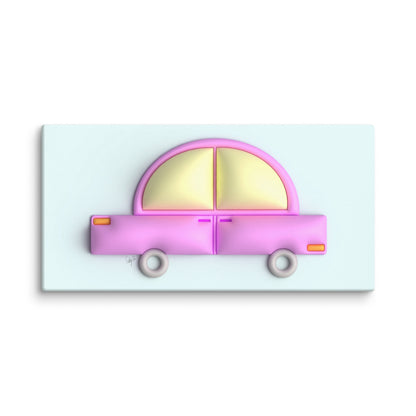 Pink car in blue canvas print