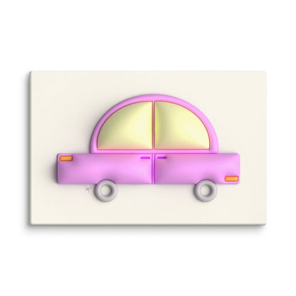 Pink car in yellow canvas print