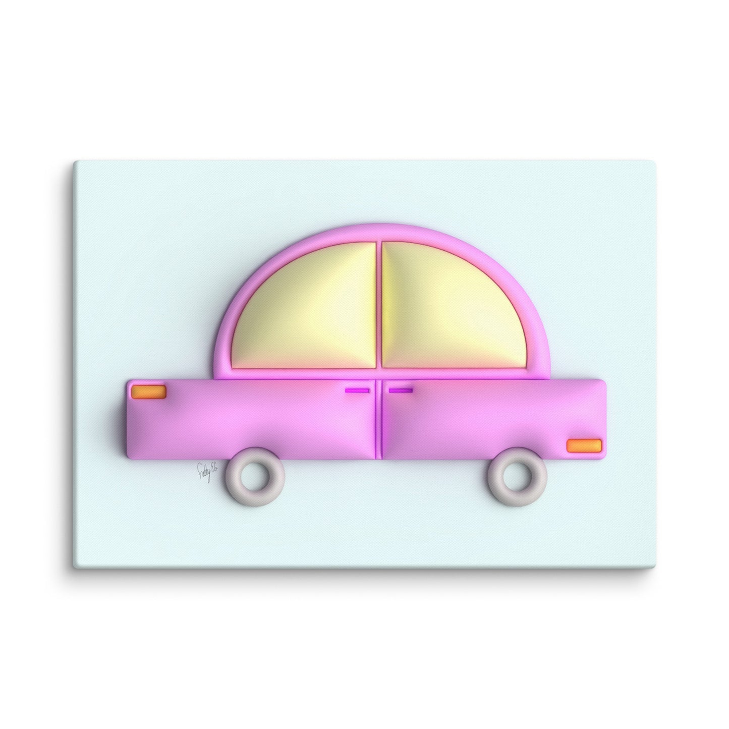 Pink car in blue canvas print