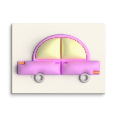 Pink car in yellow canvas print
