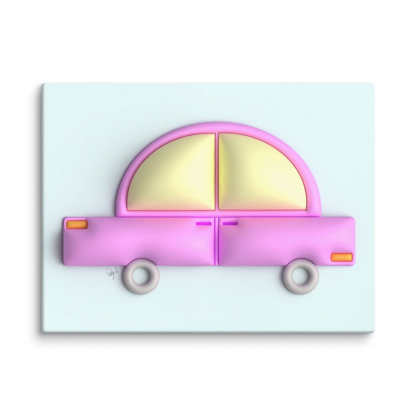 Pink car in blue canvas print