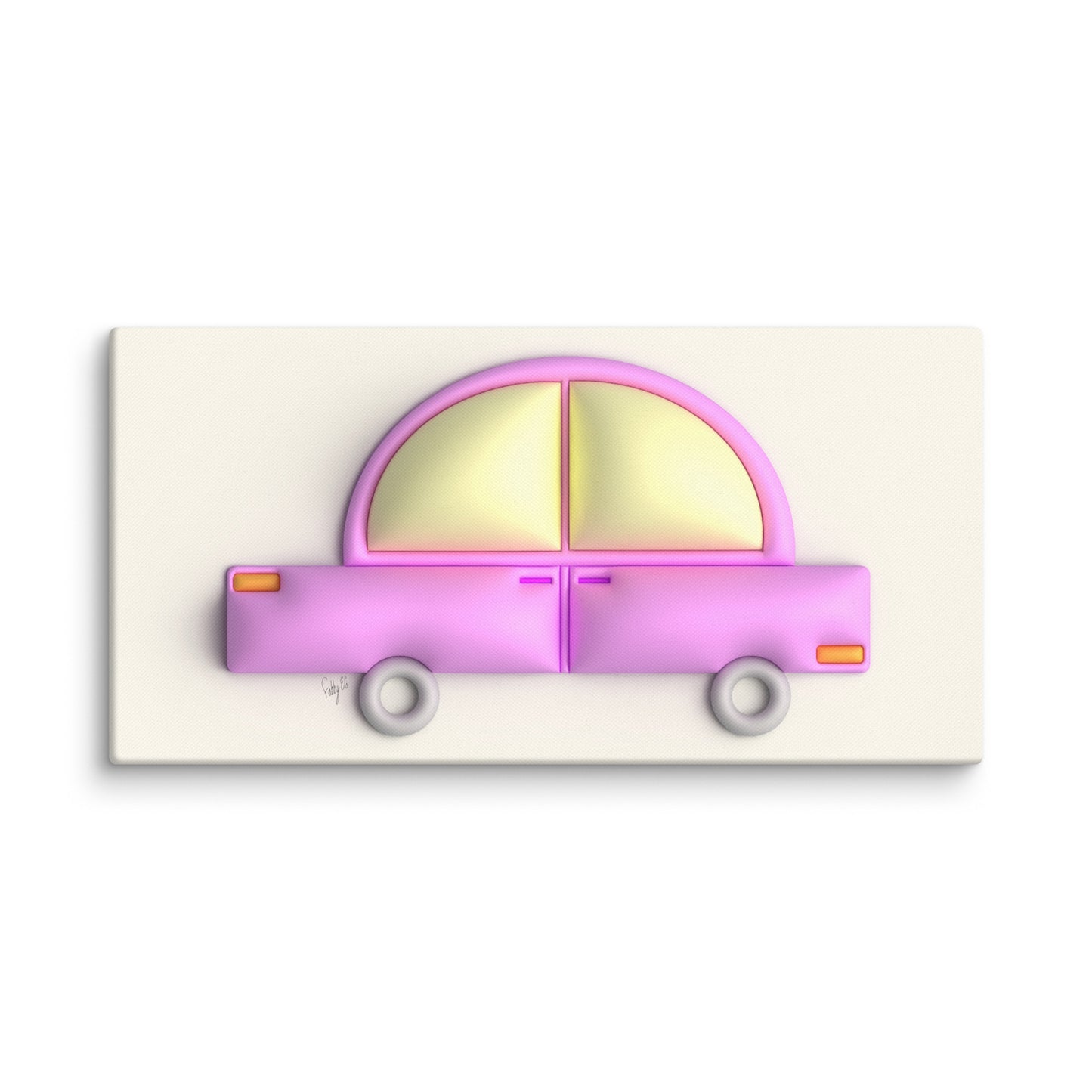 Pink car in yellow canvas print