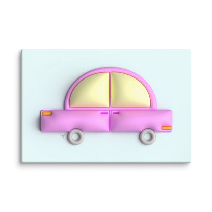 Pink car in blue canvas print