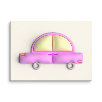 Pink car in yellow canvas print