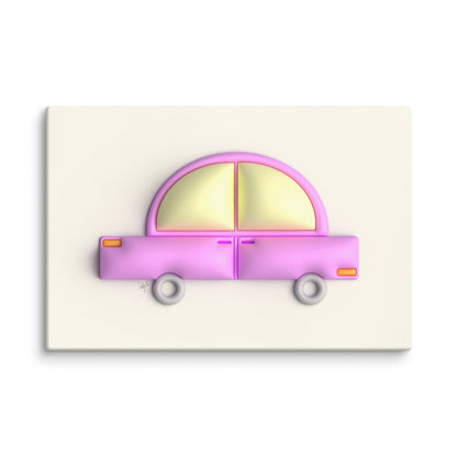 Pink car in yellow canvas print